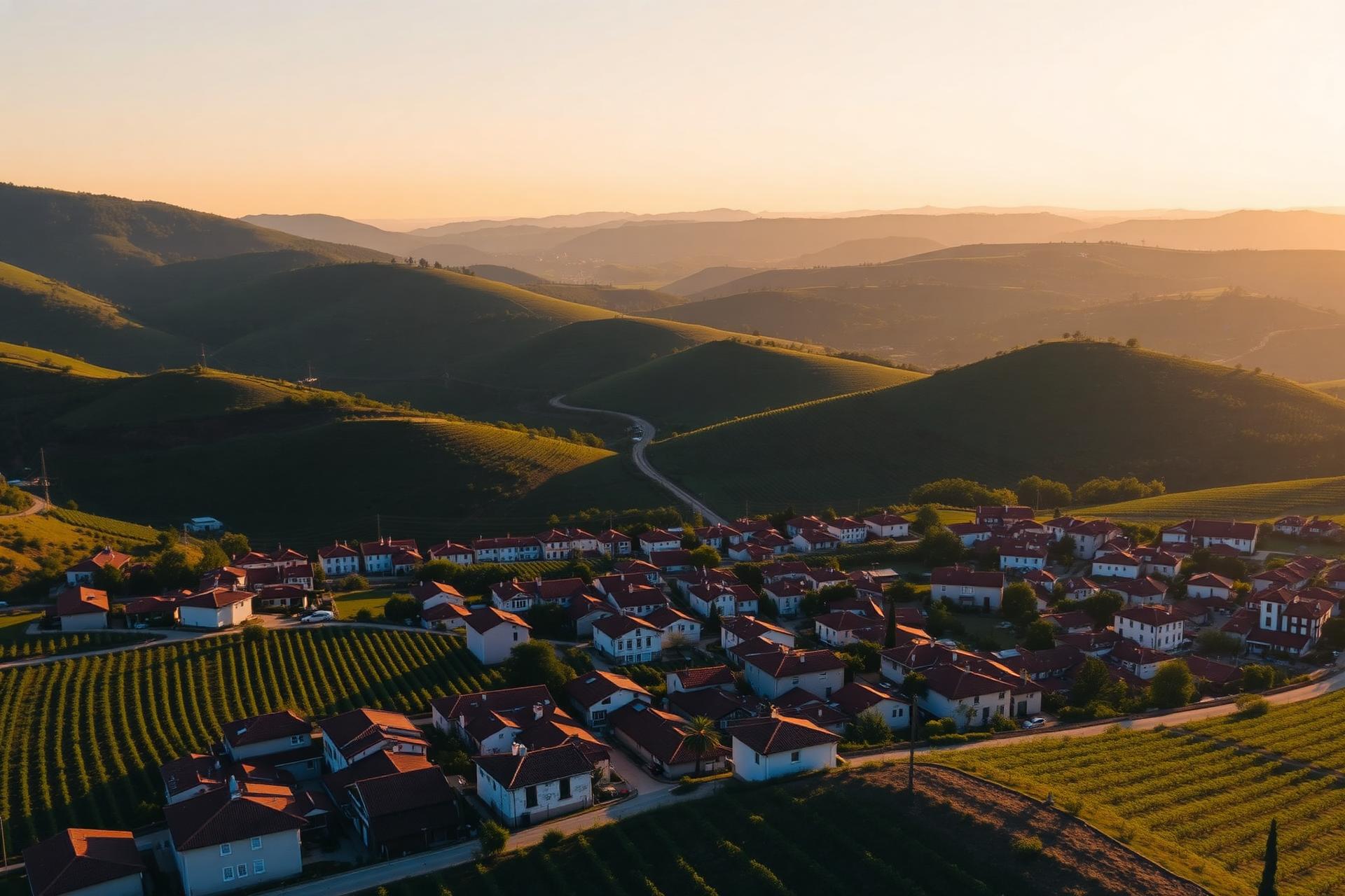 Vista aérea de Arruda dos Vinhos ao pôr-do-sol
